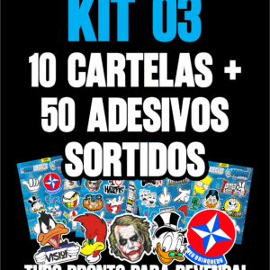Kit 03 - 10 Cartelas + 50 Adesivos Sortidos
